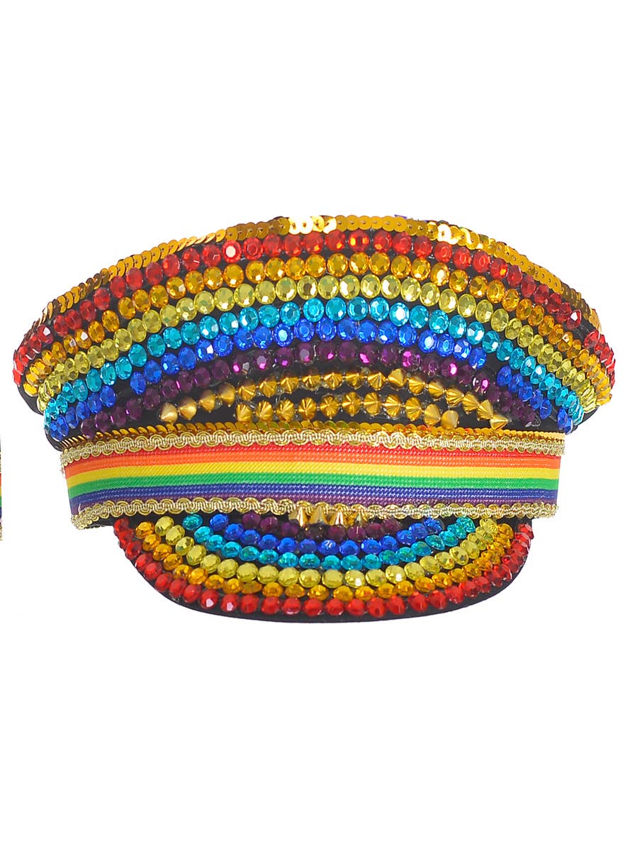 Rainbow Jewelled Festival Cap Costume Accessory - alternative image