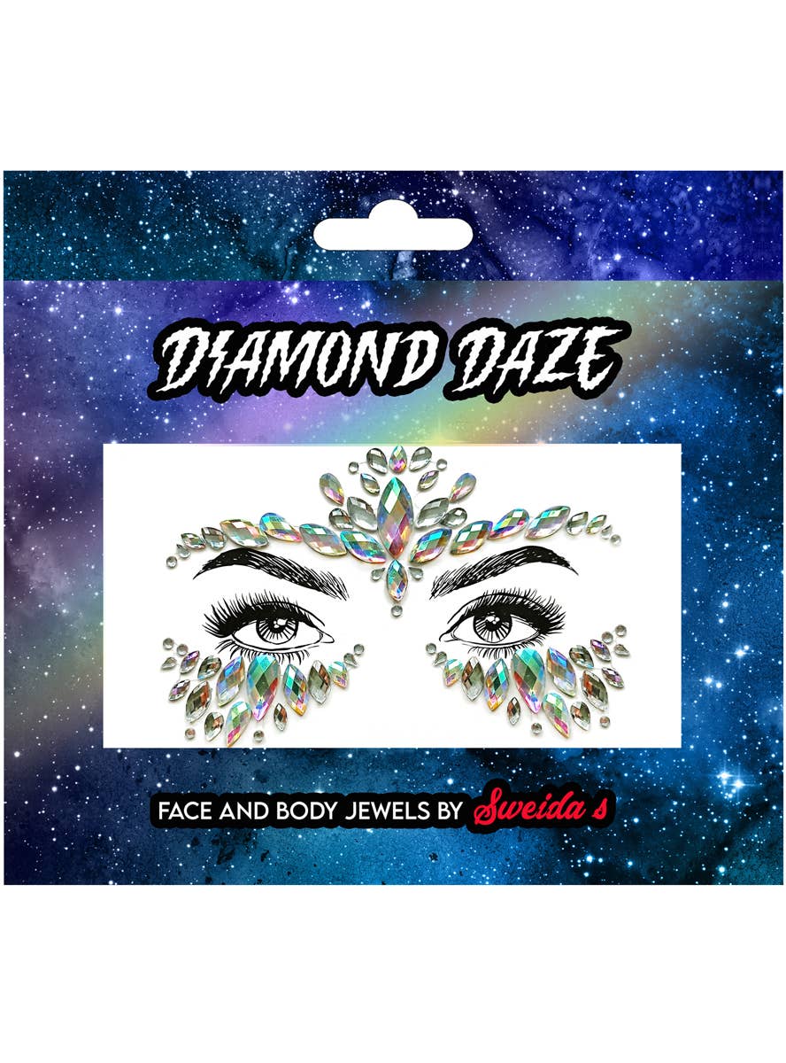 Sparkly Silver Mystique Stick On Face Gems - Packaging Image