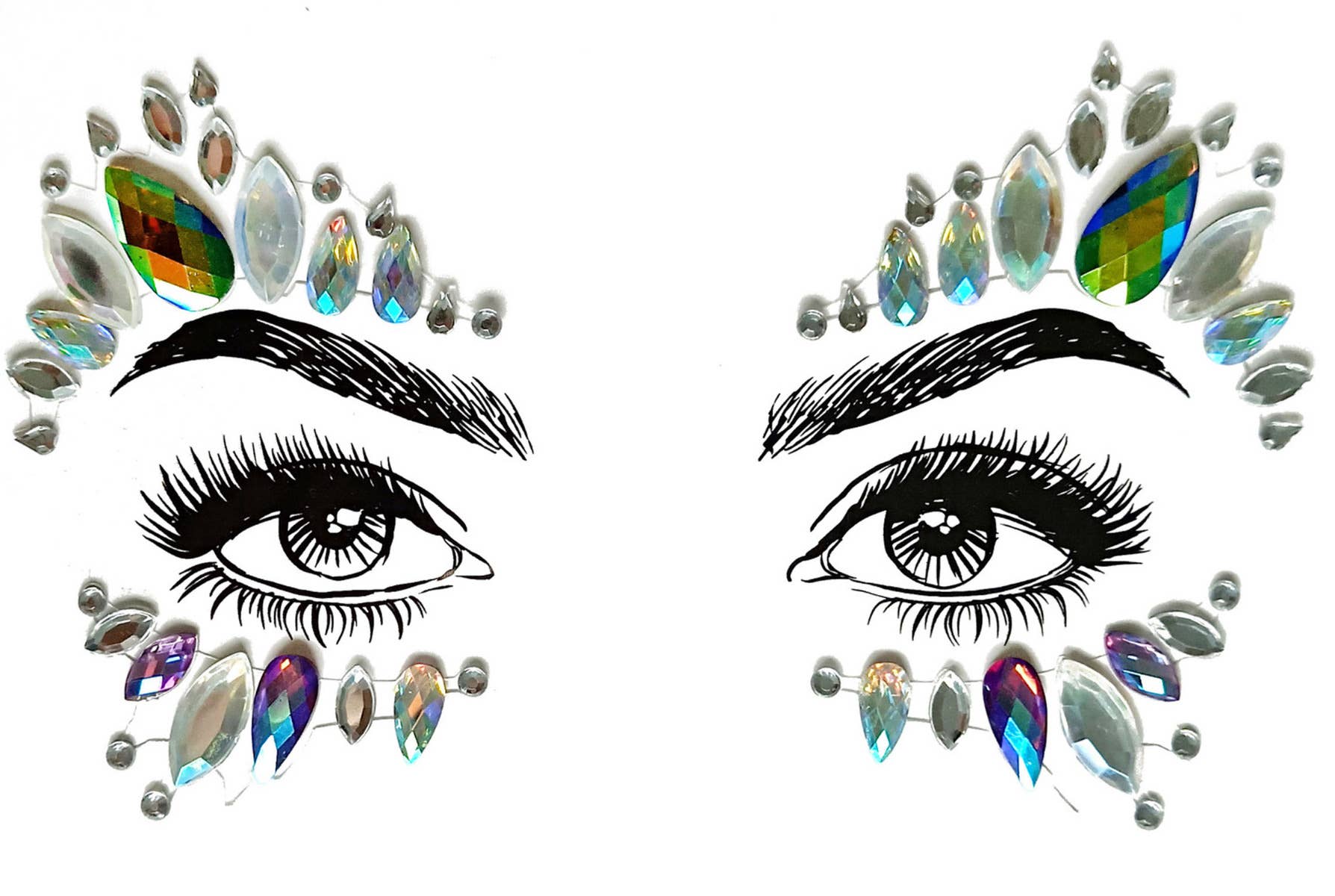 Unicorn Silver Face Jewels Decals Self Adhesive Festival Makeup Costume Accessory Zoom Image
