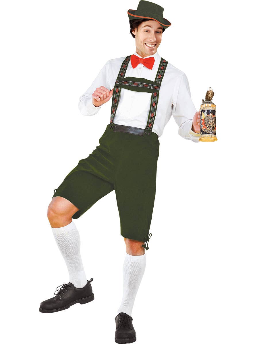Mens Green and White Lederhosen Oktoberfest Costume - Alternative Image
