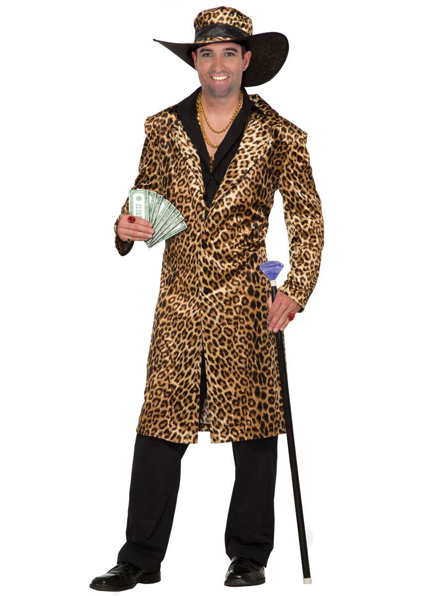 Leopard Print Pimp Men's Fancy Dress Costume - Front Image