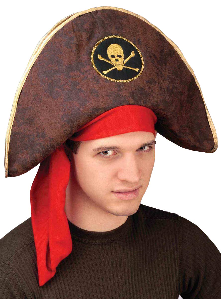 Brown Padded Pirate Captain Hat Image 1