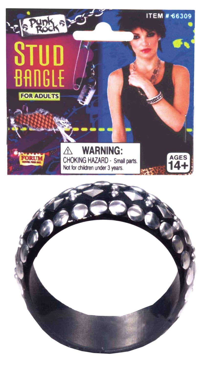 Studded Black And Silver Punk Rock 80's Women's Bangle Costume Accessory Main Image