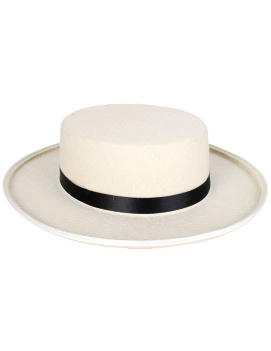 Cream Barbershop Boater Costume Hat with Black Satin Hat Band - Main View