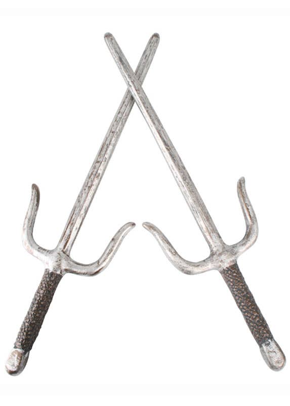 Set of 2 Silver Ninja Sai Costume Weapon Daggers