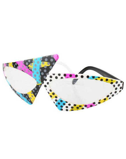 Colourful Angular 80's Costume Glasses with Black Dots