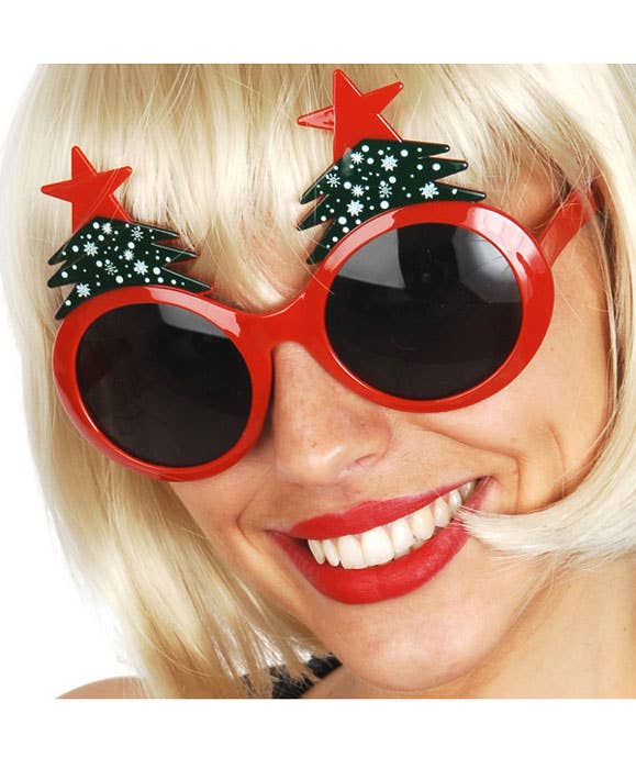 Novelty Red Frame Christmas Tree Costume Sunglasses