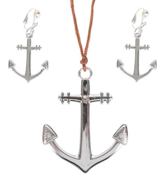 Anchor Necklace and Earrings Jewellery Set Sailor Costume Accessory - Main Image