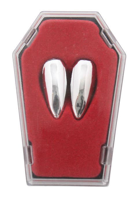 Silver Vampire Fang Caps with Tooth Adhesive - Main View