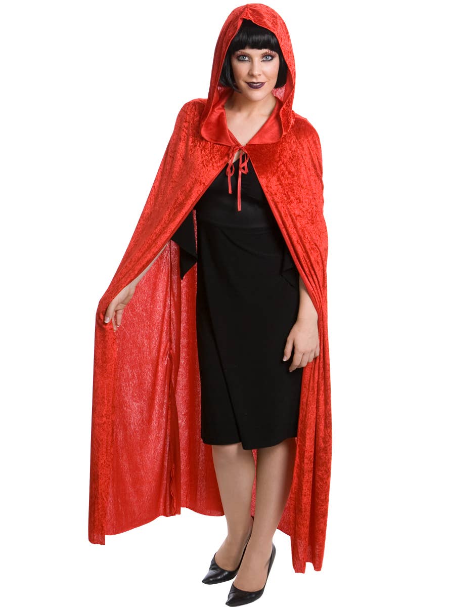 Unisex Adults Long Red Velvet Costume Cape with Hood