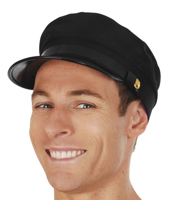 Adults Black Fabric Chauffeur Costume Hat with Vinyl Brim - Alternative View