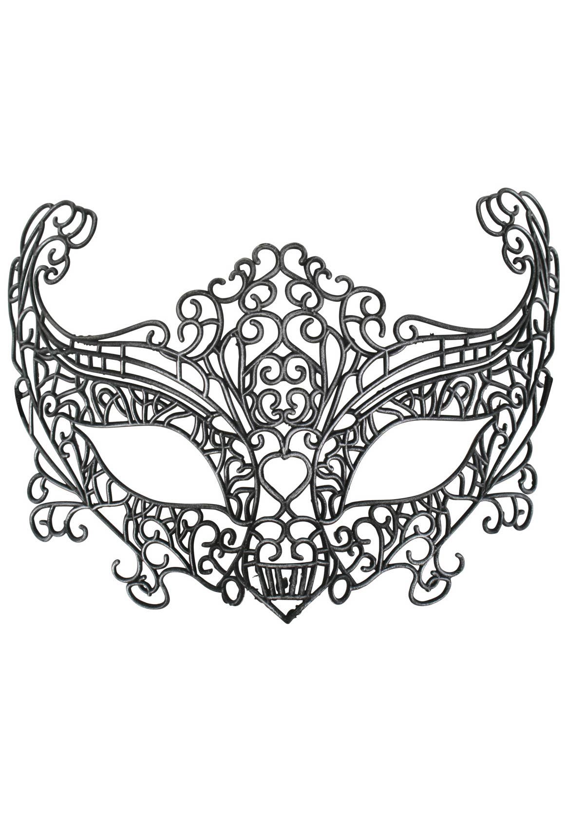 Lace Cut Out Charcoal Black Plastic Masquerade Mask For Women - Main Image