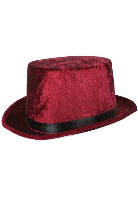 Burgundy Velvet Costume Top Hat for Adults