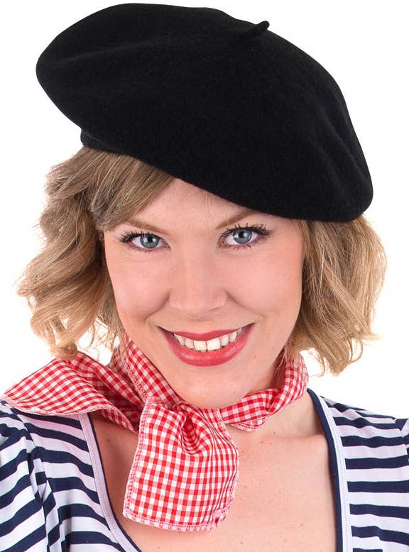 Adults Black French Beret Costume Hat