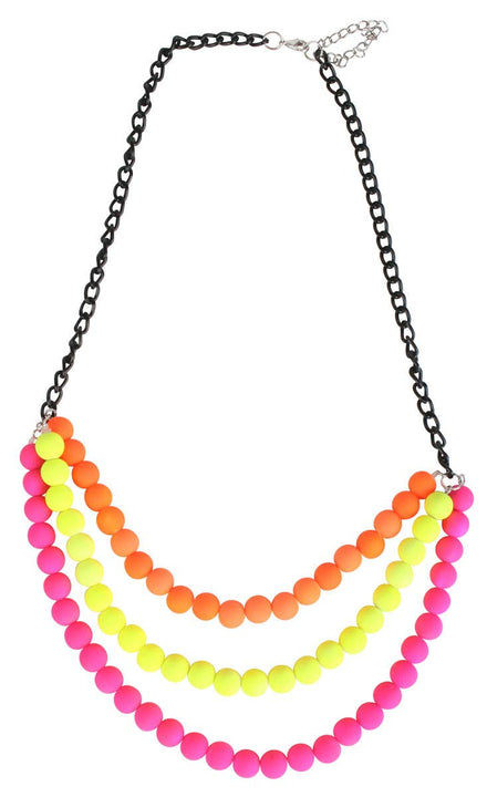 Neon 80s Fashion Beaded Costume Necklace Accessory - Main Image