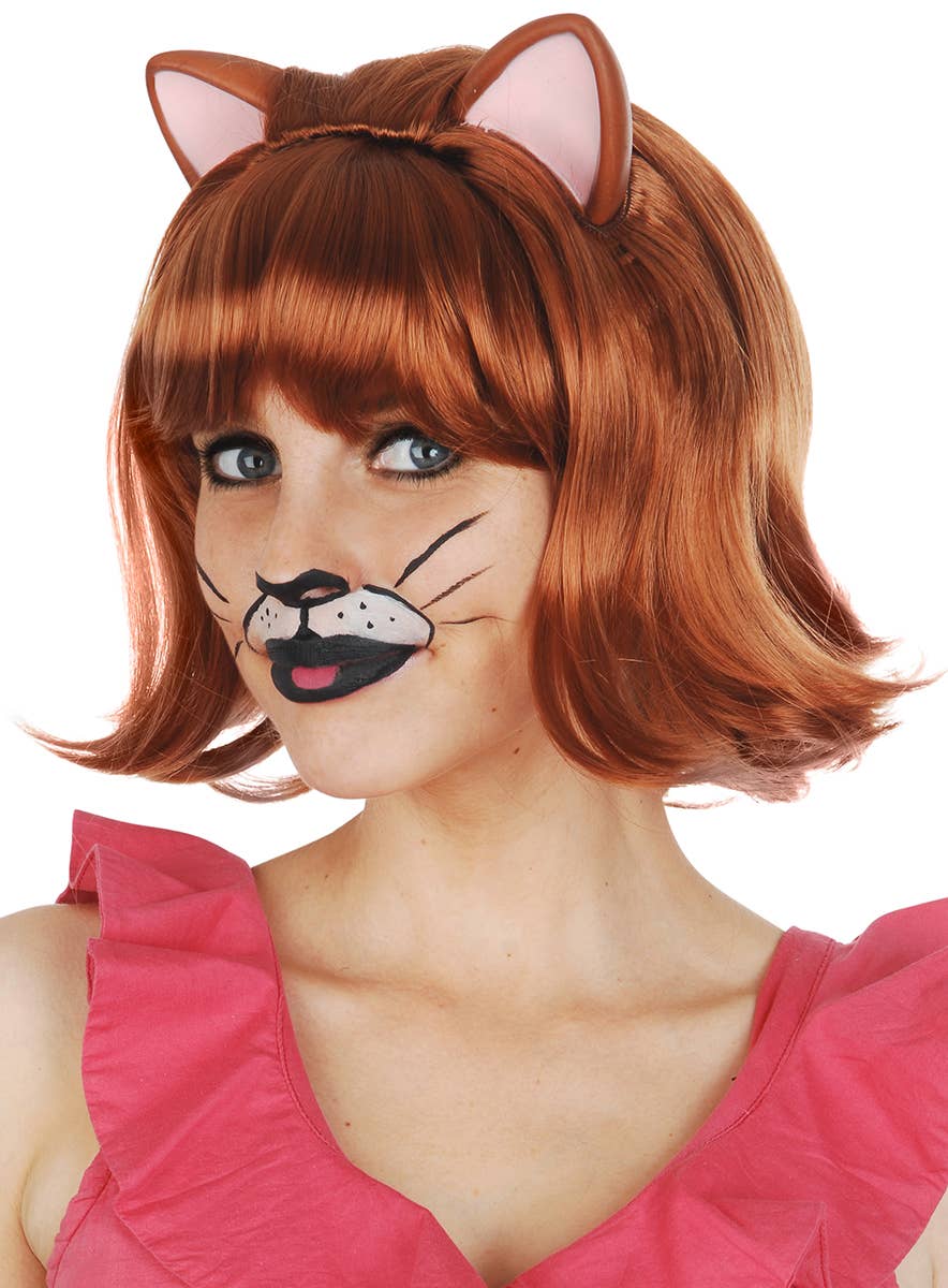 Women's Auburn Red Bob Wig with Cat Ears Costume Accessory