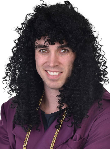 Men's Curly Black Rick James 80s Costume Wig - Main Image