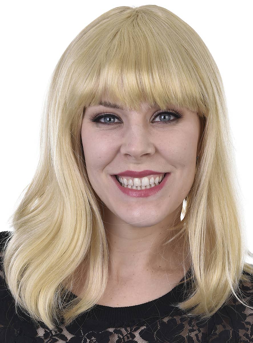 Women's Medium Length Straight Blonde Costume Wig with Fringe