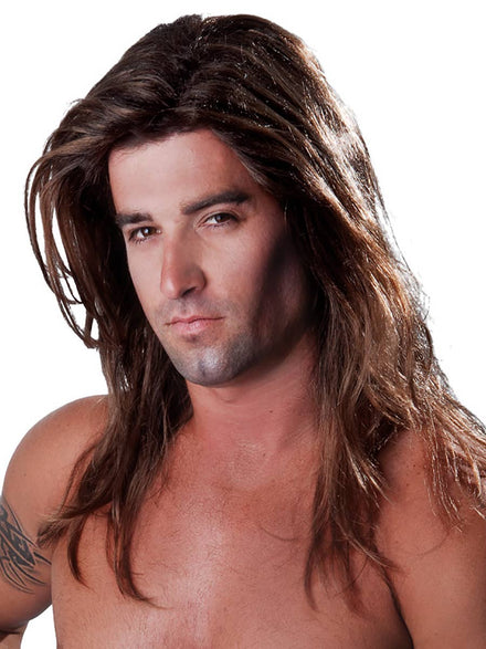 Long Brown Men's Fabio Costume Wig