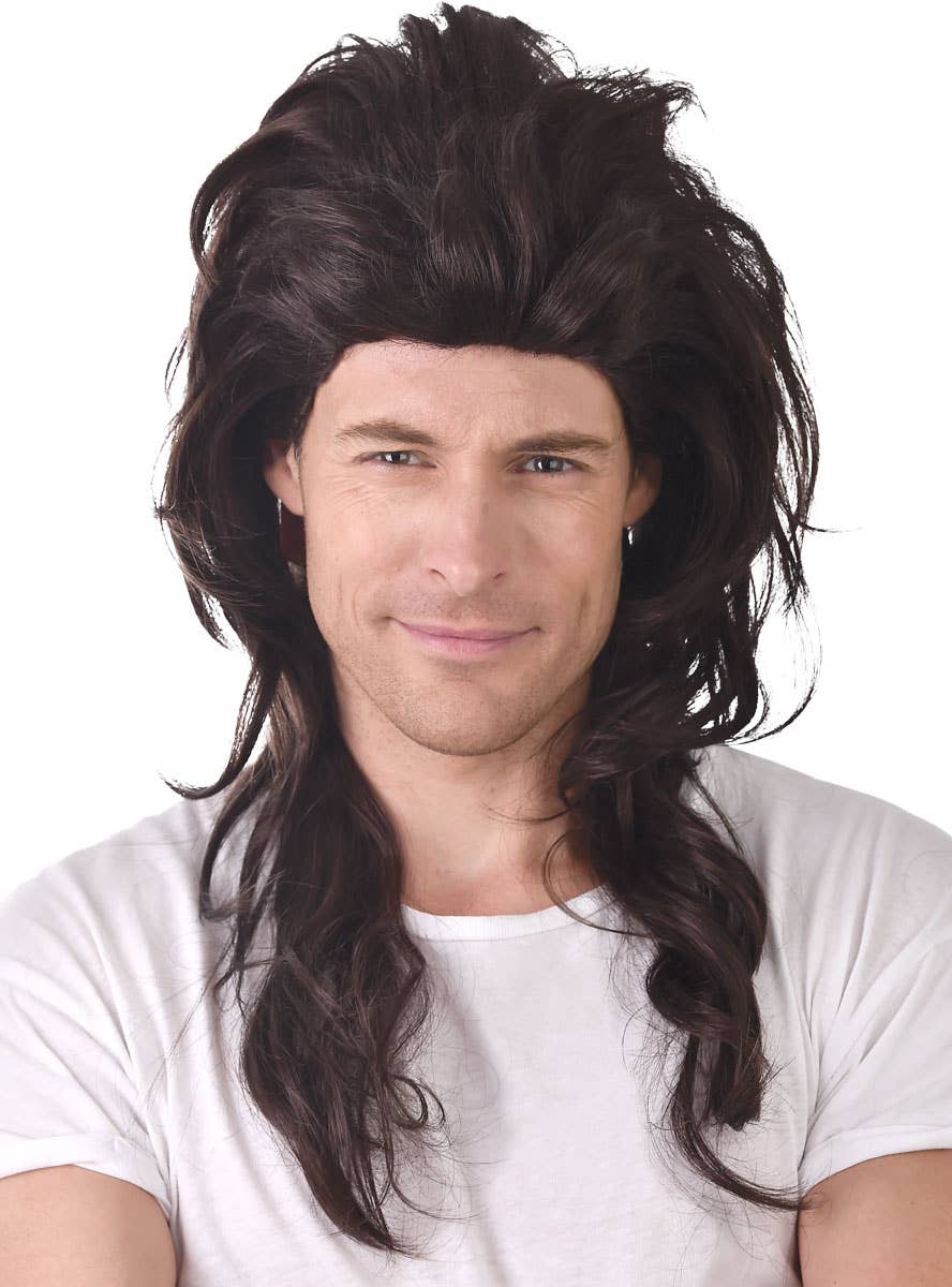 Men's Brown Mullet Costume Wig