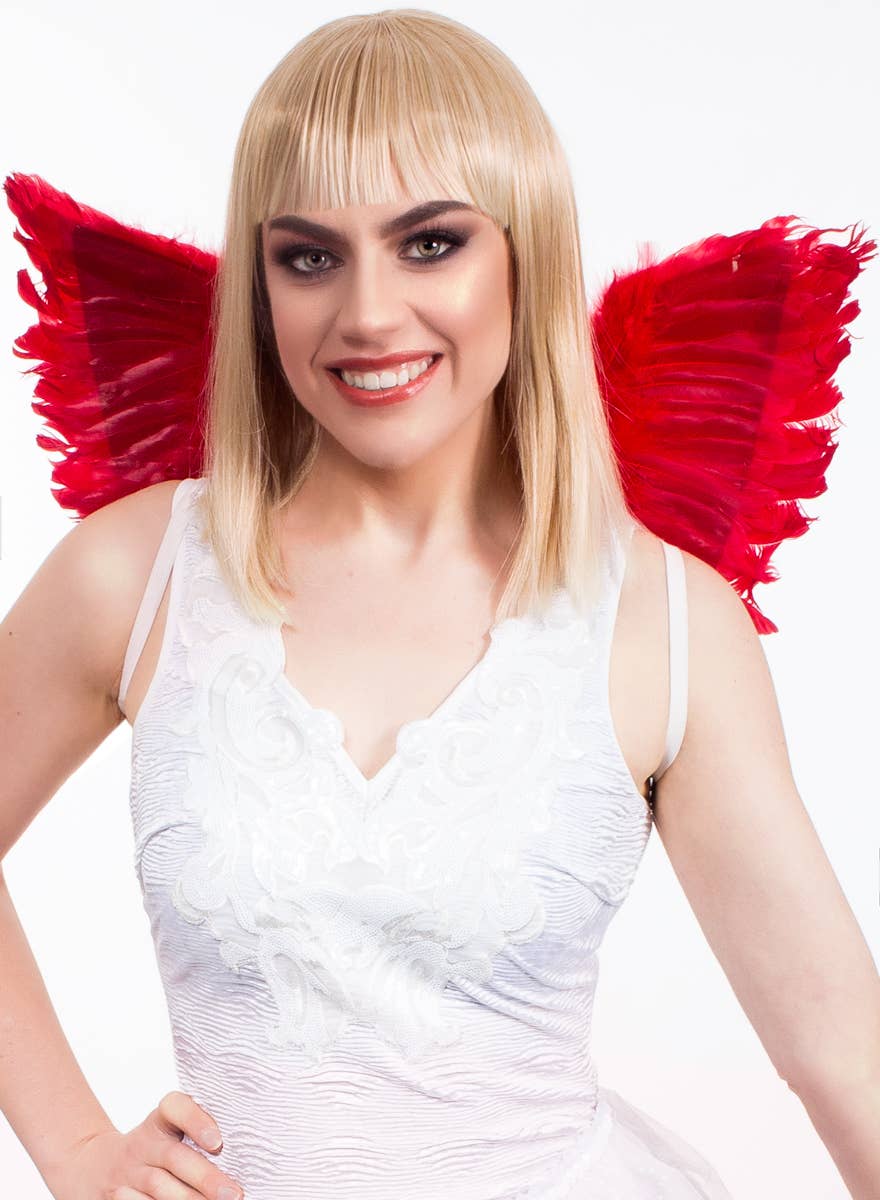 Red Feather Mini 50cm Costume Wings with Silver Tinsel - Alternative Image