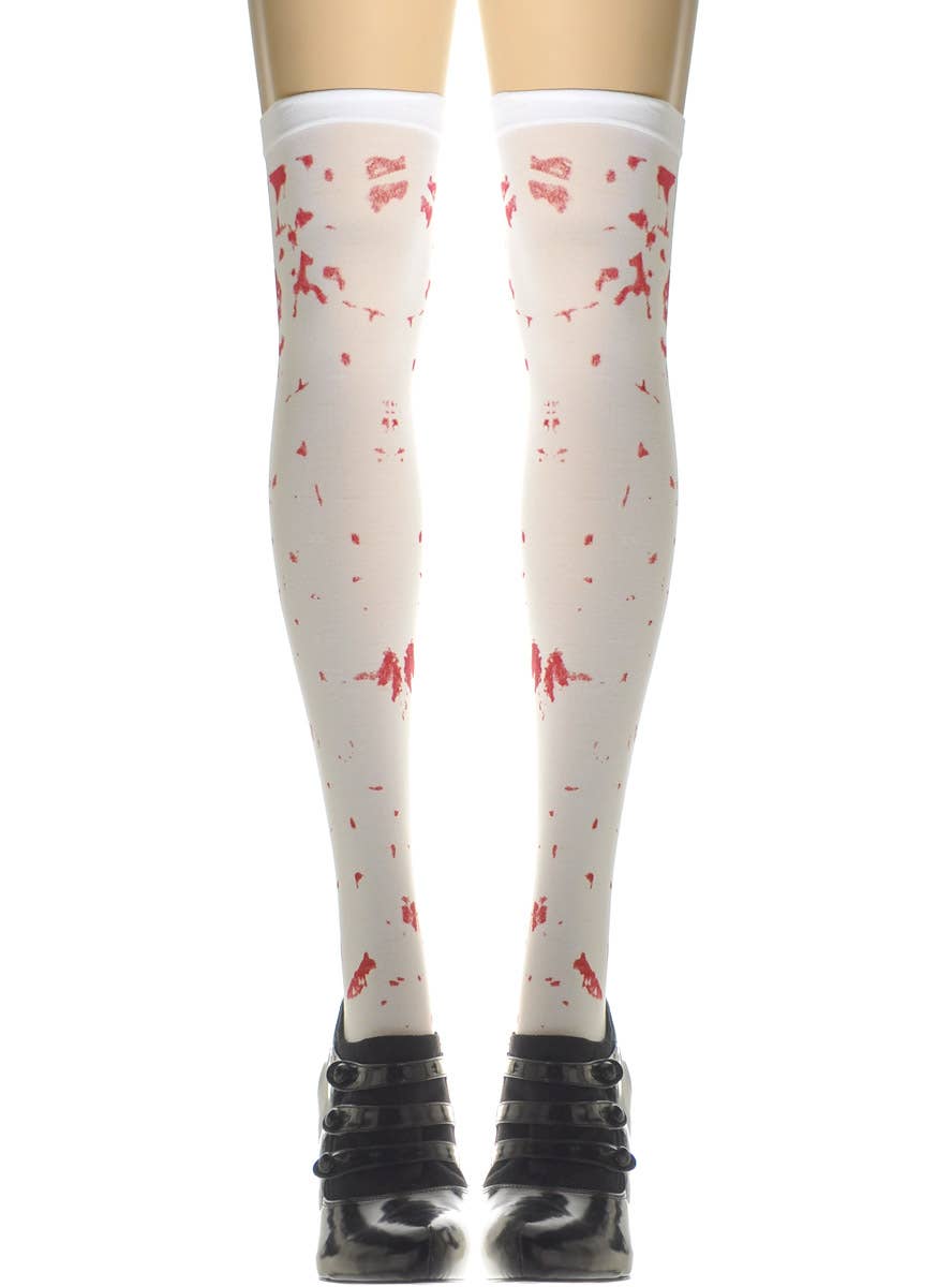 Image of Blood Splattered Womens Thigh High Halloween Stockings