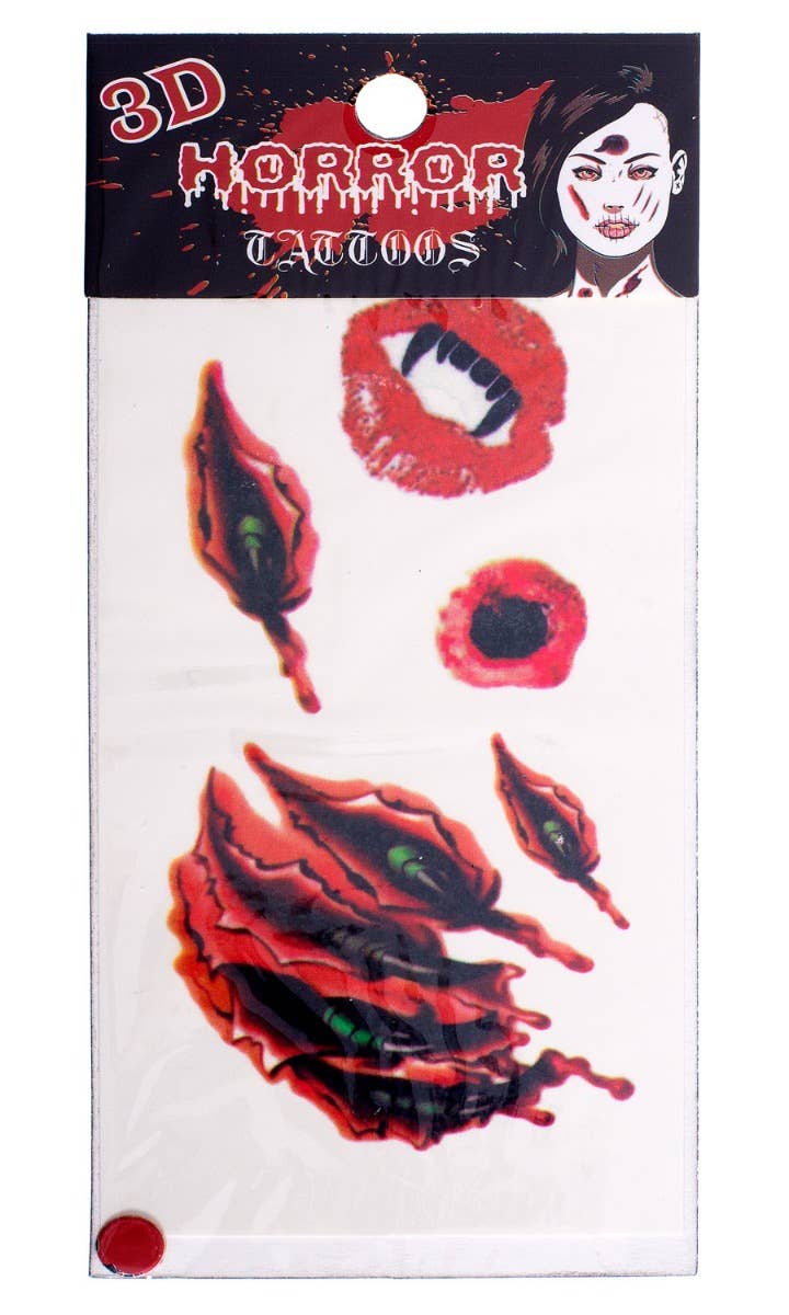 Vampire Teeth and Bloody Claws 3D Halloween Tattoos