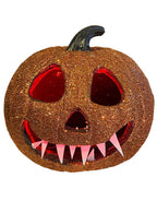 Orange Glitter Light Up Jack O Lantern Decoration - Main Image
