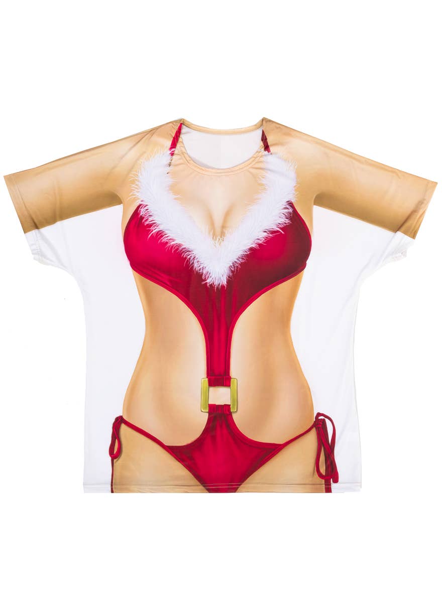 Novelty Womens Sexy Christmas Bikini Costume Shirt - Front View