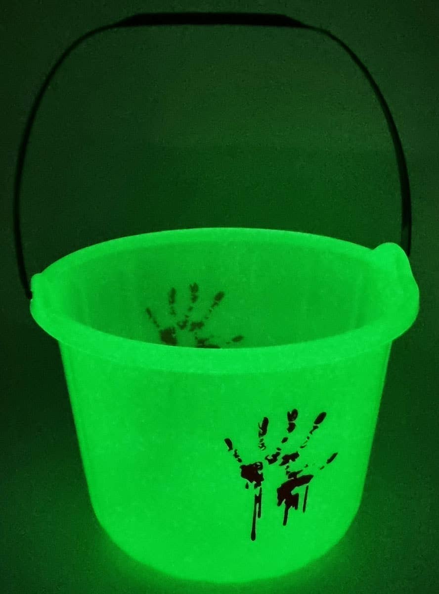 Glow in the Dark Trick or Treat Bucket with Bloody Hand Print - Alternate Image