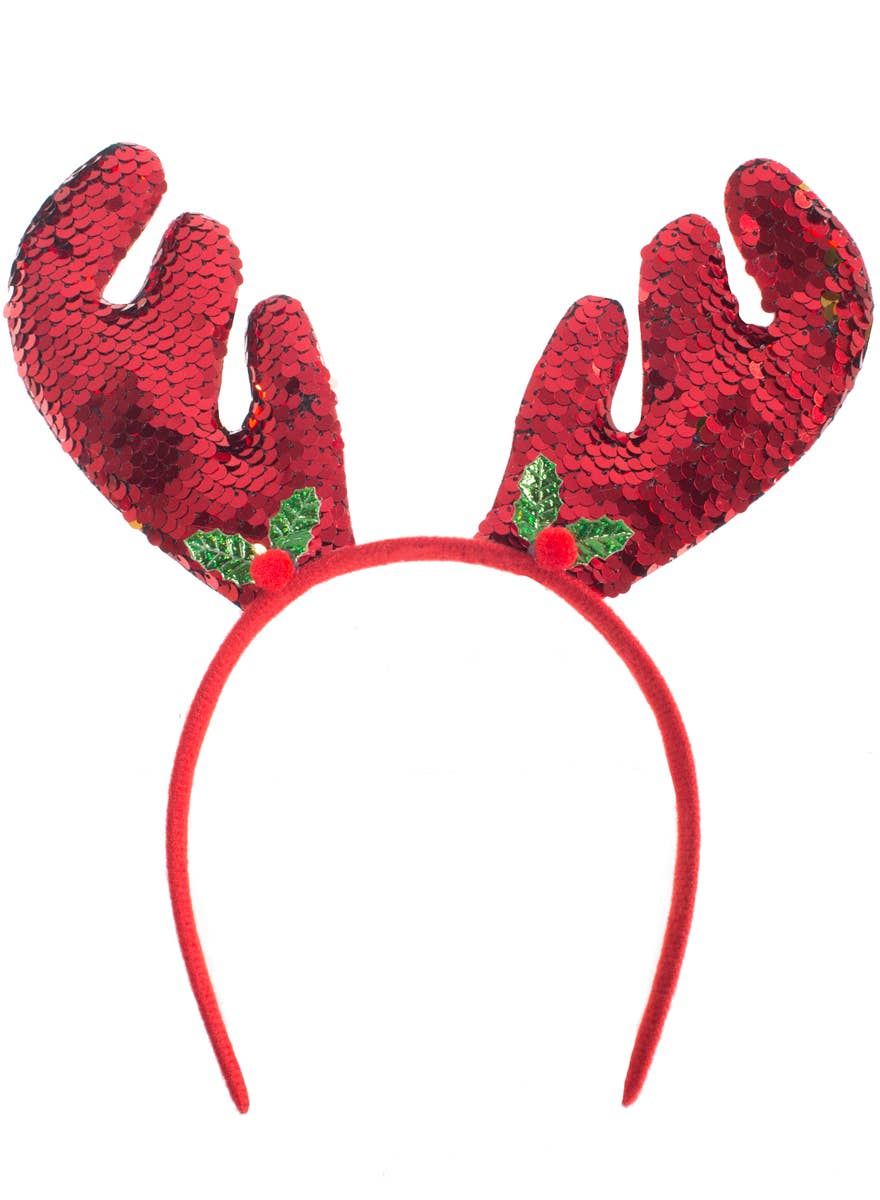 Red and Gold Reversible Sequin Reindeer Headband