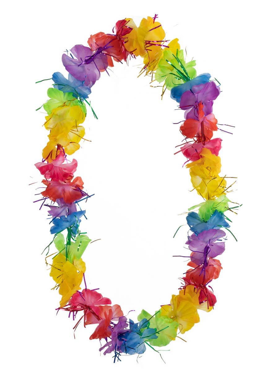 Rainbow Flower Hawaiian Lei with Tinsel