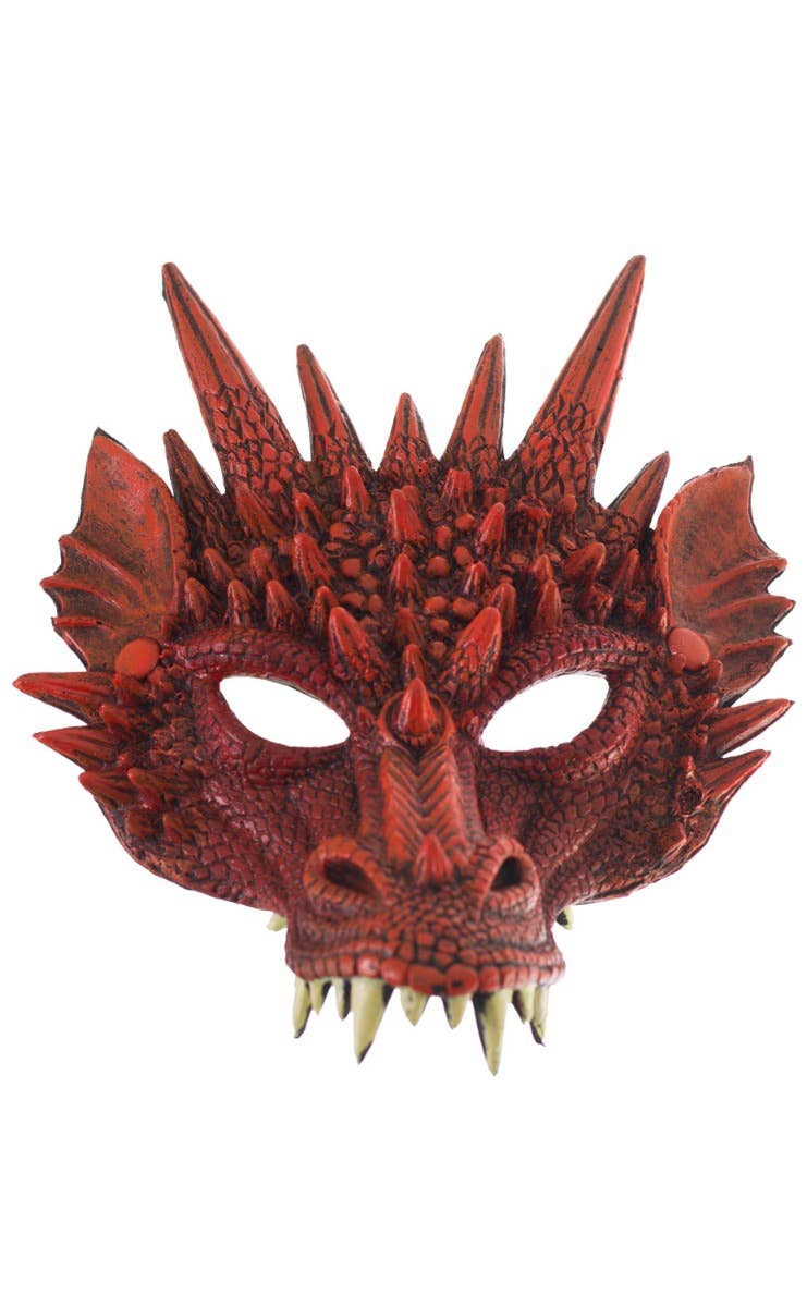 Kid's Red Rubber Foam Dragon Half Face Mask With Spikes Halloween Costume Accessory Alternative Image