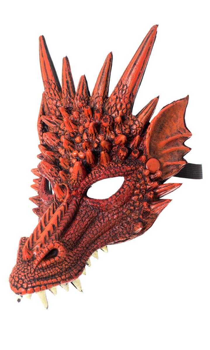 Kid's Red Rubber Foam Dragon Half Face Mask With Spikes Halloween Costume Accessory Side View Image