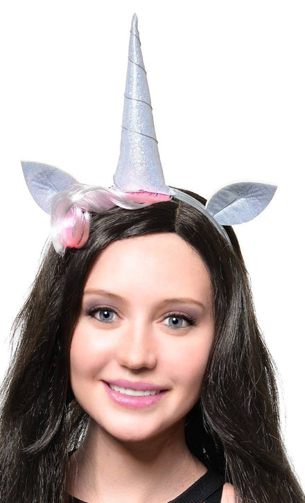 Silver Holographic Unicorn Costume Headband Accessory Set - Alternative Image