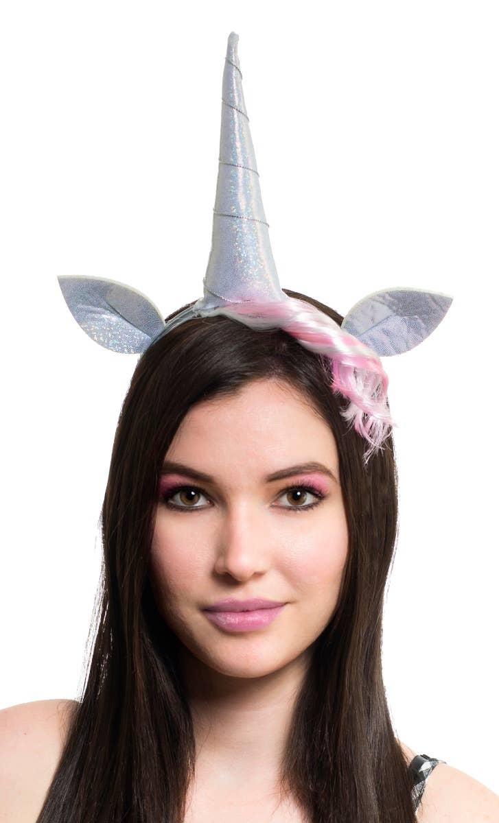 Silver Holographic Unicorn Costume Headband Accessory Set - Main Image