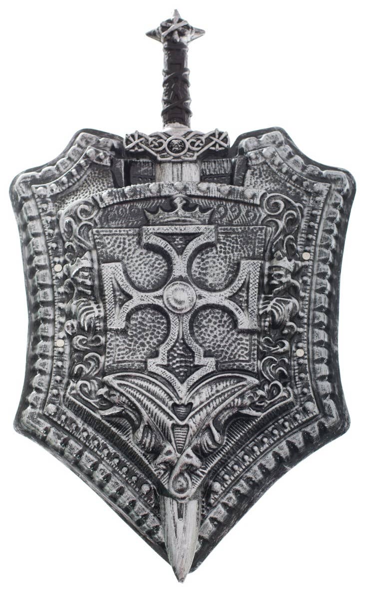 Medieval Antique Silver Shield and Sword Costume Weapon Set Main Image