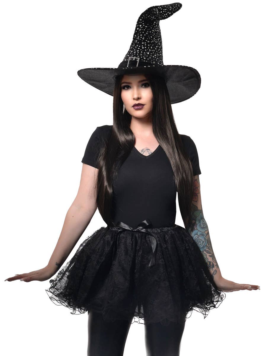 Womens Black Lace Fluffy Costume Tutu - Close Image