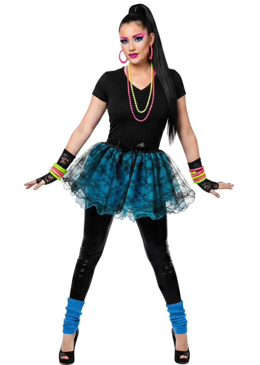 Womens Blue and Black Lace Fluffy Costume Tutu - 80s Style Image