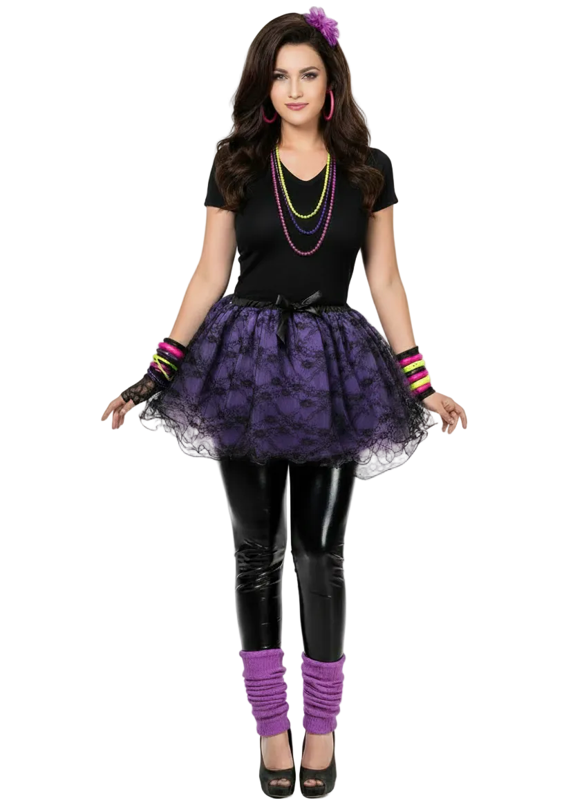 Womens Purple and Black Lace Fluffy Costume Tutu - 80s Style Image