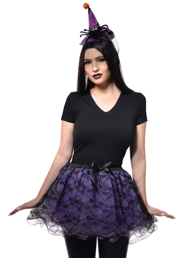 Womens Purple and Black Lace Fluffy Costume Tutu - Close Image
