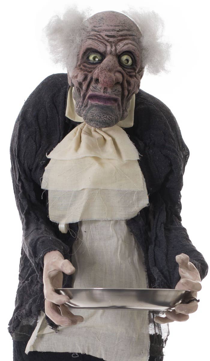 Creepy Old Butler Standing Animated Halloween Decoration - Close Up