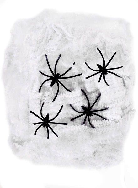 White Spider Web Halloween Decoration with 4 Spiders