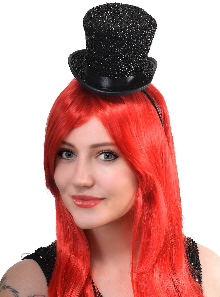 Sparkly Black Mini Top Hat on Headband