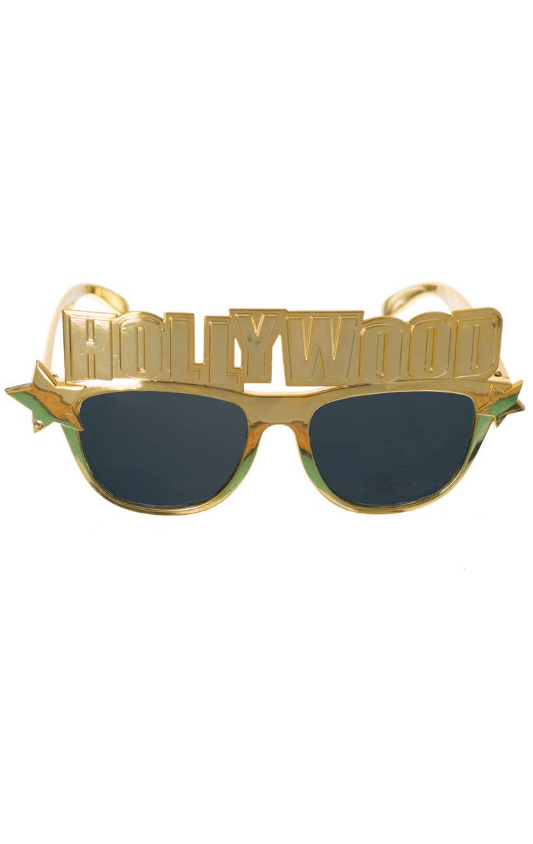 Gold Frame Hollywood Costume Glasses with Black Tinted Lenses - Main Image