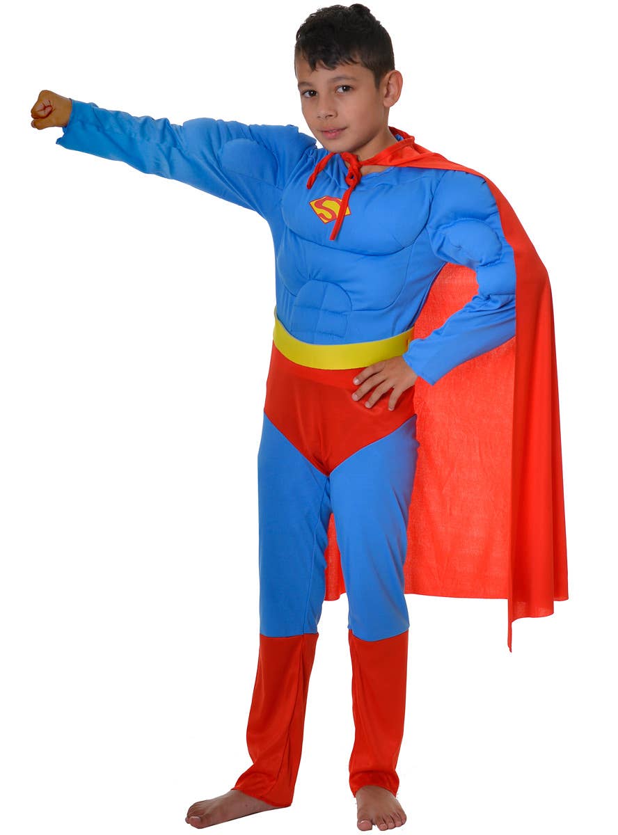 Boys Muscle Superman Fancy Dress Costume - Front Image