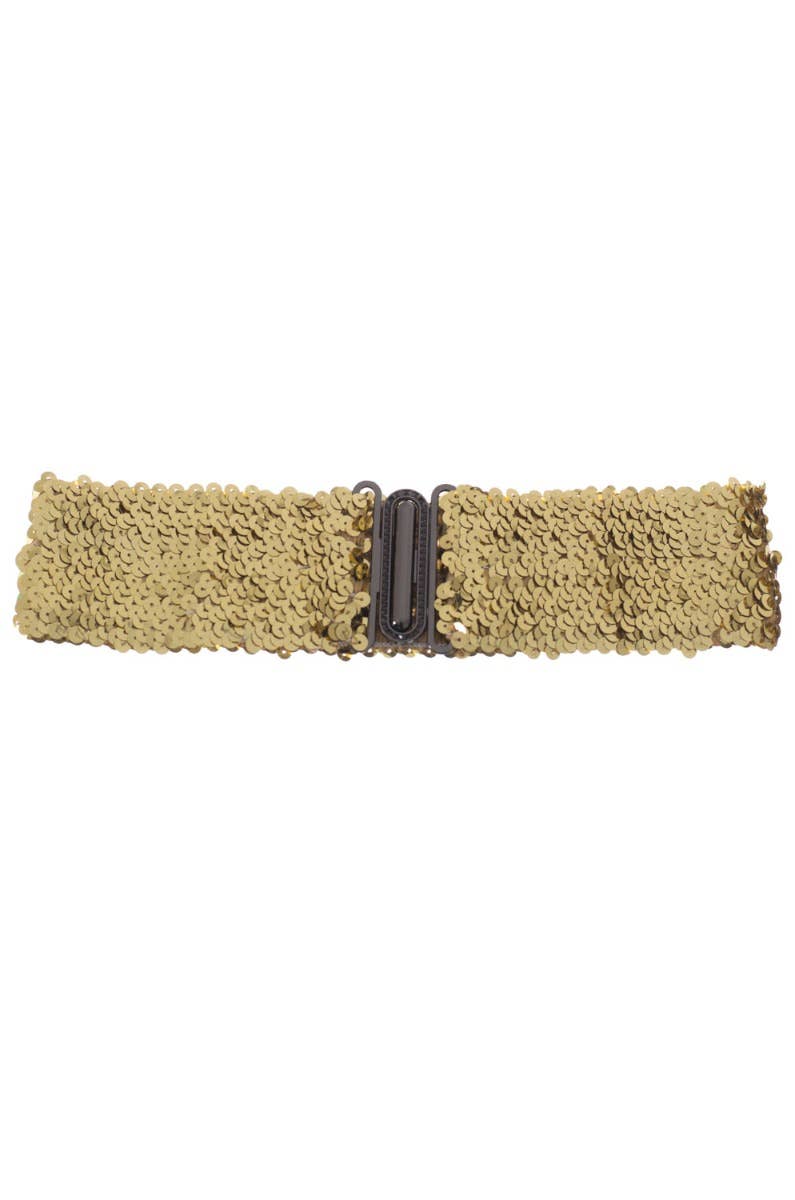 Gold Sequin Stretch Belt - Front
