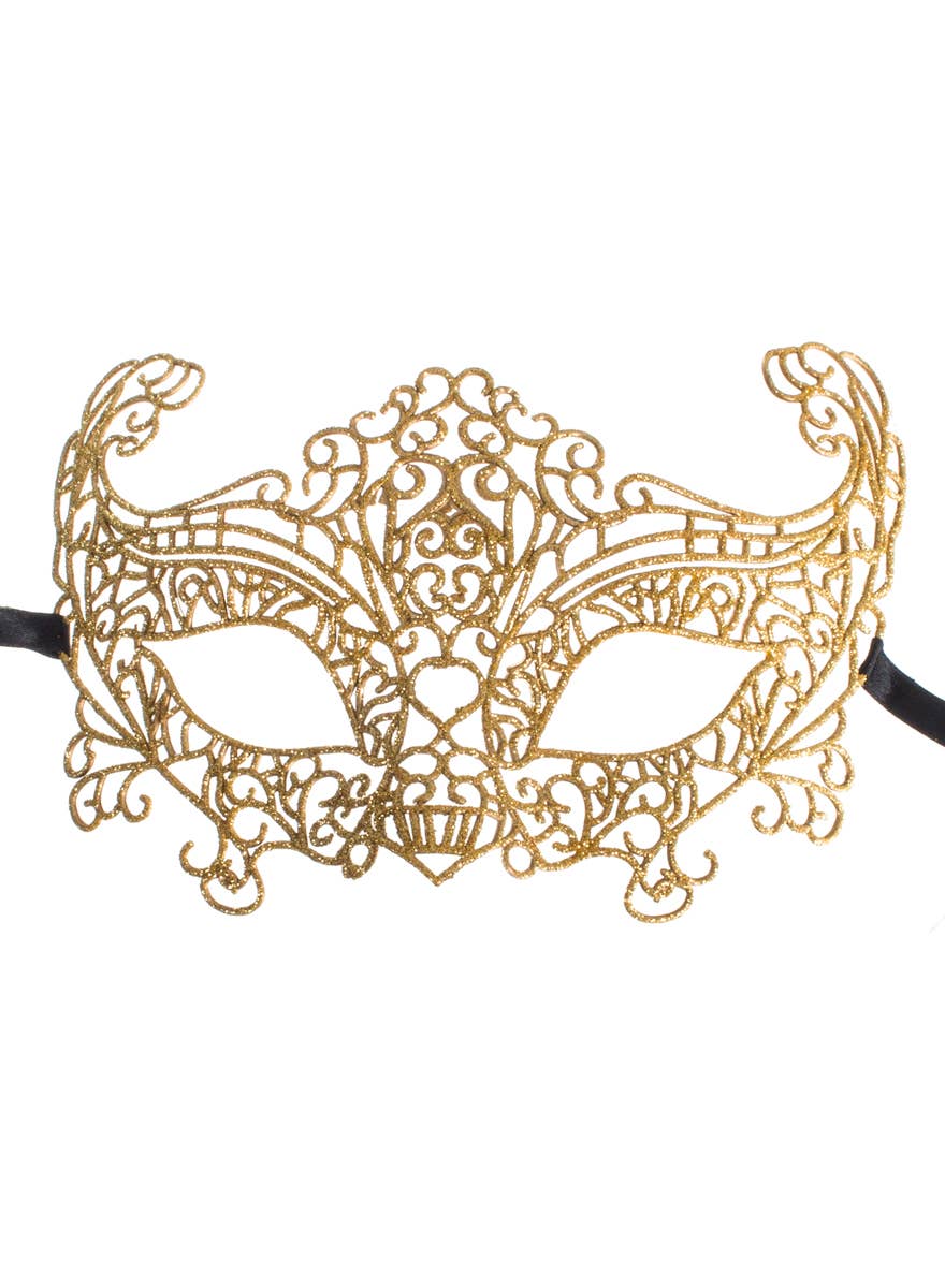 Gold Glitter Lace Cut Out Masquerade Mask