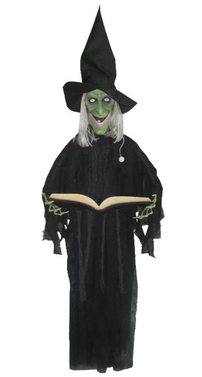 Black Haunted House Halloween Wicked Green Talking, Moving And Light Up Witch Decoration Main Image