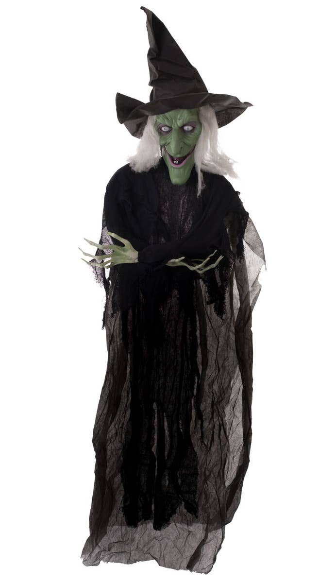 Black Haunted House Halloween Wicked Green Talking, Moving And Light Up Witch Decoration Alt Image